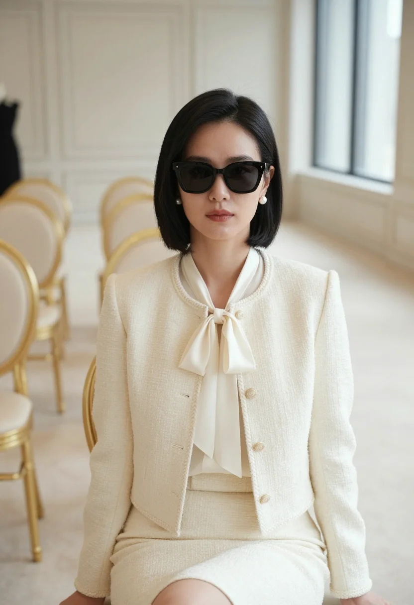 AI fashion editor couture week ivory sample — portrait of a woman, head-and-shoulders portrait of a Korean