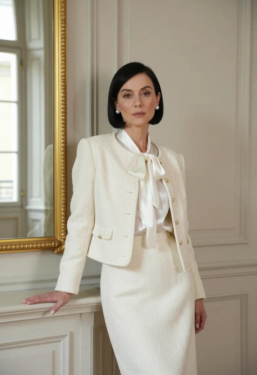 AI fashion editor couture week ivory sample — portrait of a woman, half-length portrait of a French woman