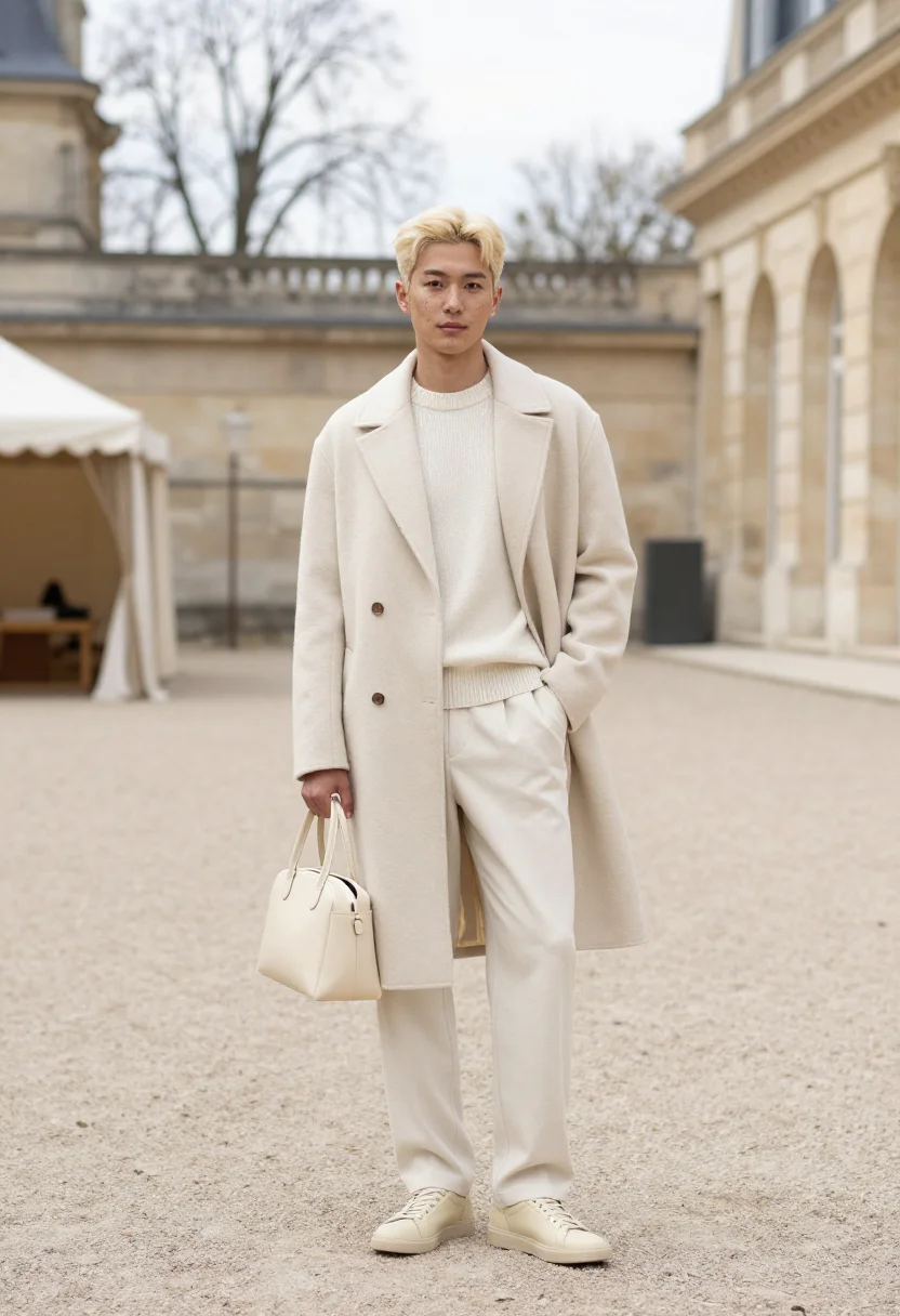 AI felix stray kids louis vuitton ambassador cream sample — portrait of a man, Korean-Australian and in his mid-twenties