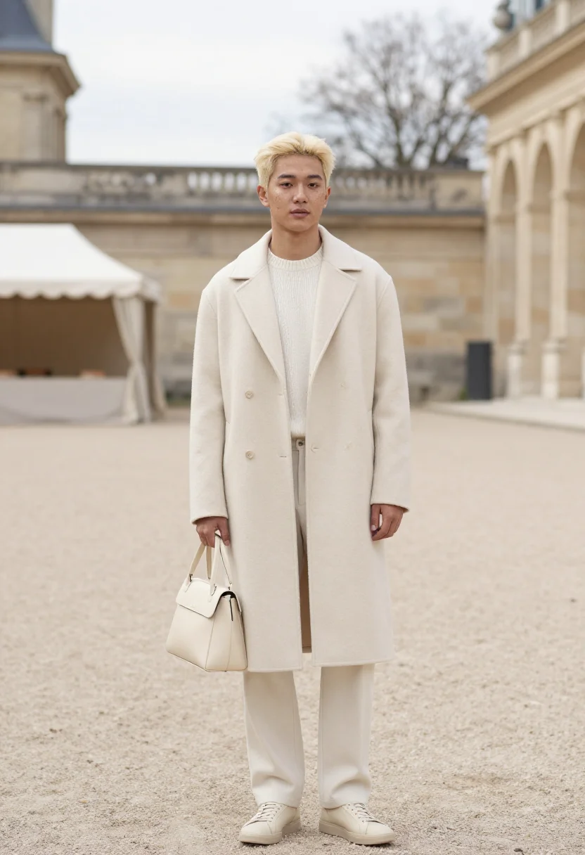 AI felix stray kids louis vuitton ambassador cream sample — portrait of a man, Korean-Australian and in his mid-twenties
