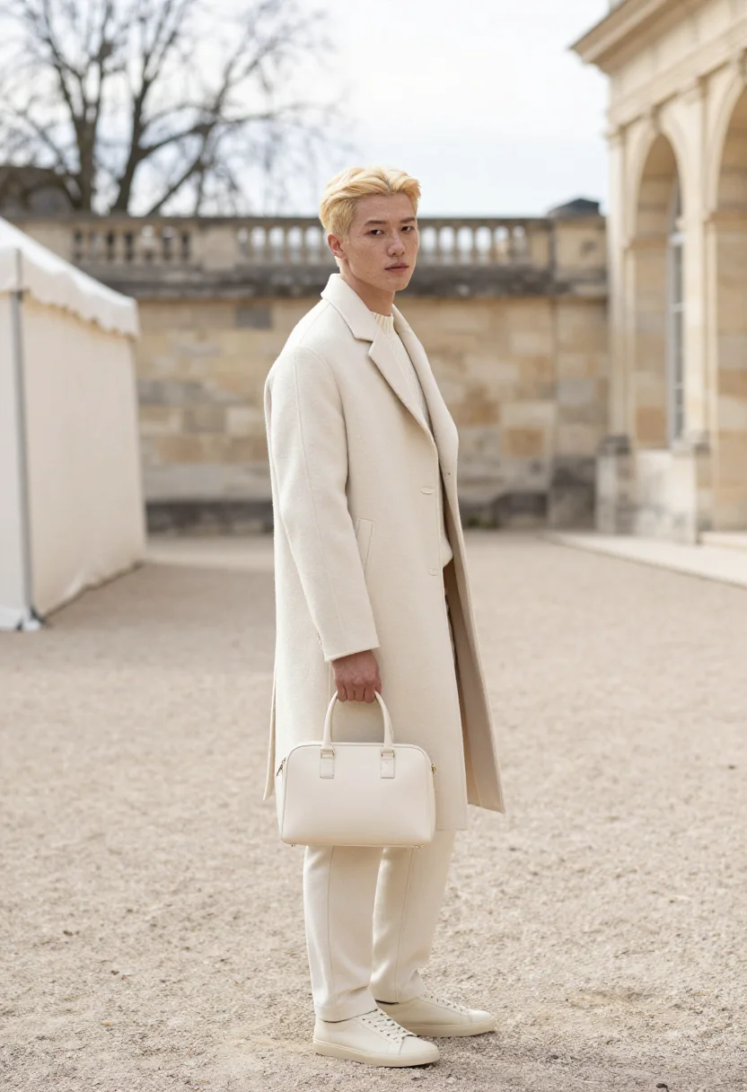 AI felix stray kids louis vuitton ambassador cream sample — portrait of a man, Korean-Australian and in his mid-twenties