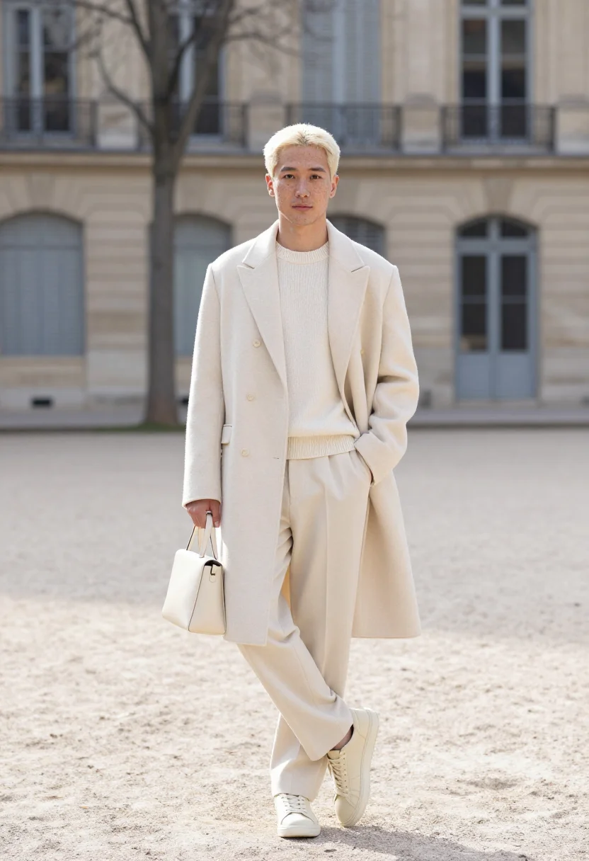 AI felix stray kids louis vuitton ambassador cream sample — portrait of a man, Korean-Australian and in his mid-twenties