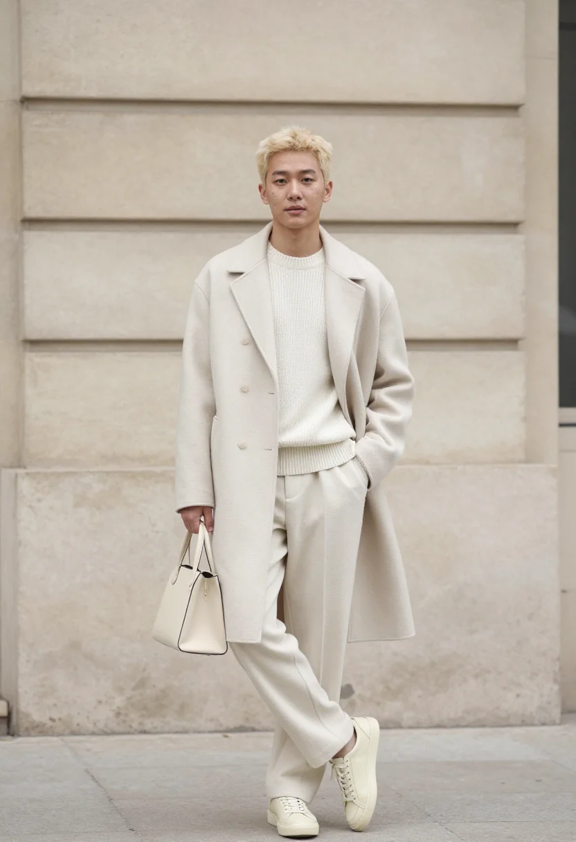 AI felix stray kids louis vuitton ambassador cream sample — portrait of a man, Korean-Australian and in his mid-twenties