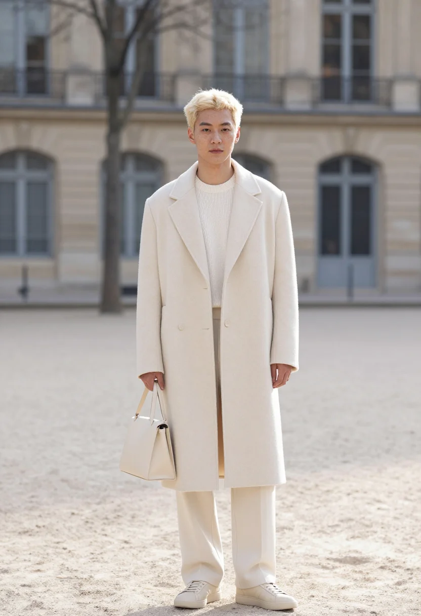 AI felix stray kids louis vuitton ambassador cream sample — portrait of a man, Korean-Australian and in his mid-twenties