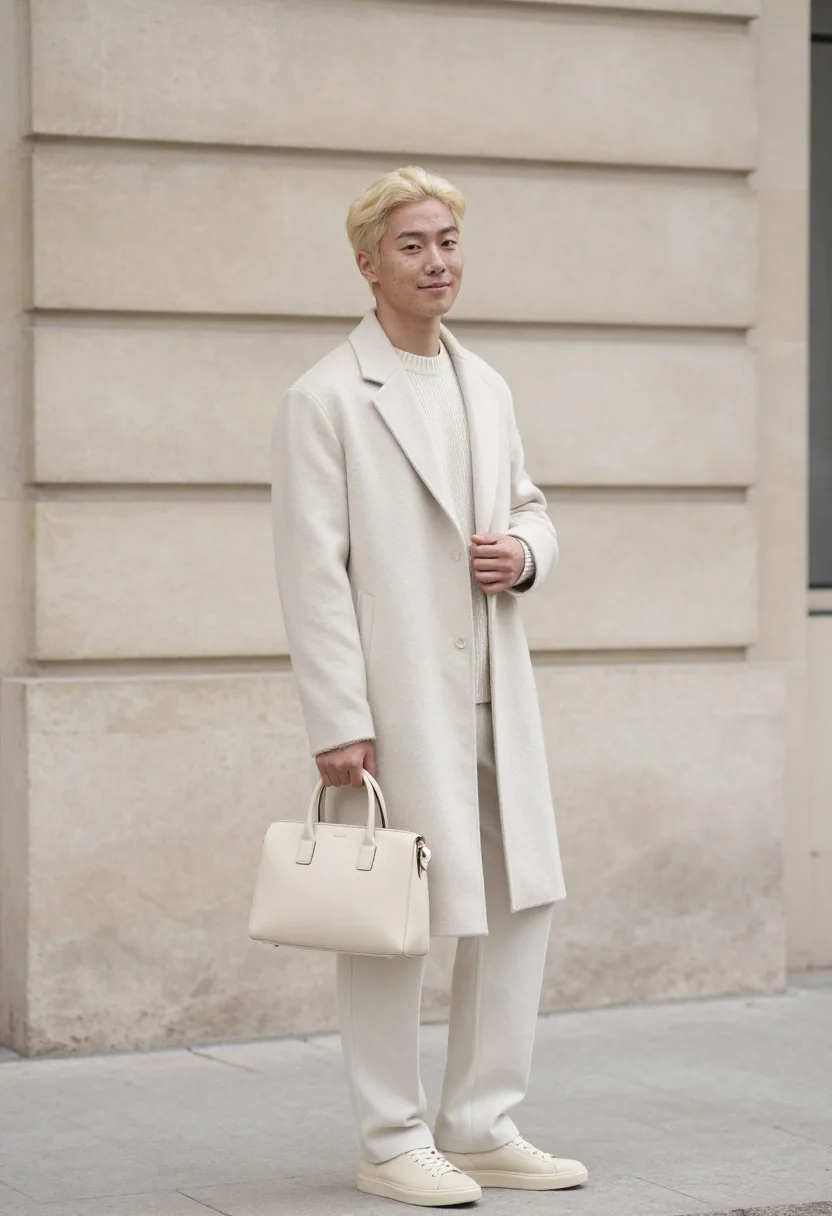 AI felix stray kids louis vuitton ambassador cream sample — portrait of a man, Korean-Australian and in his mid-twenties
