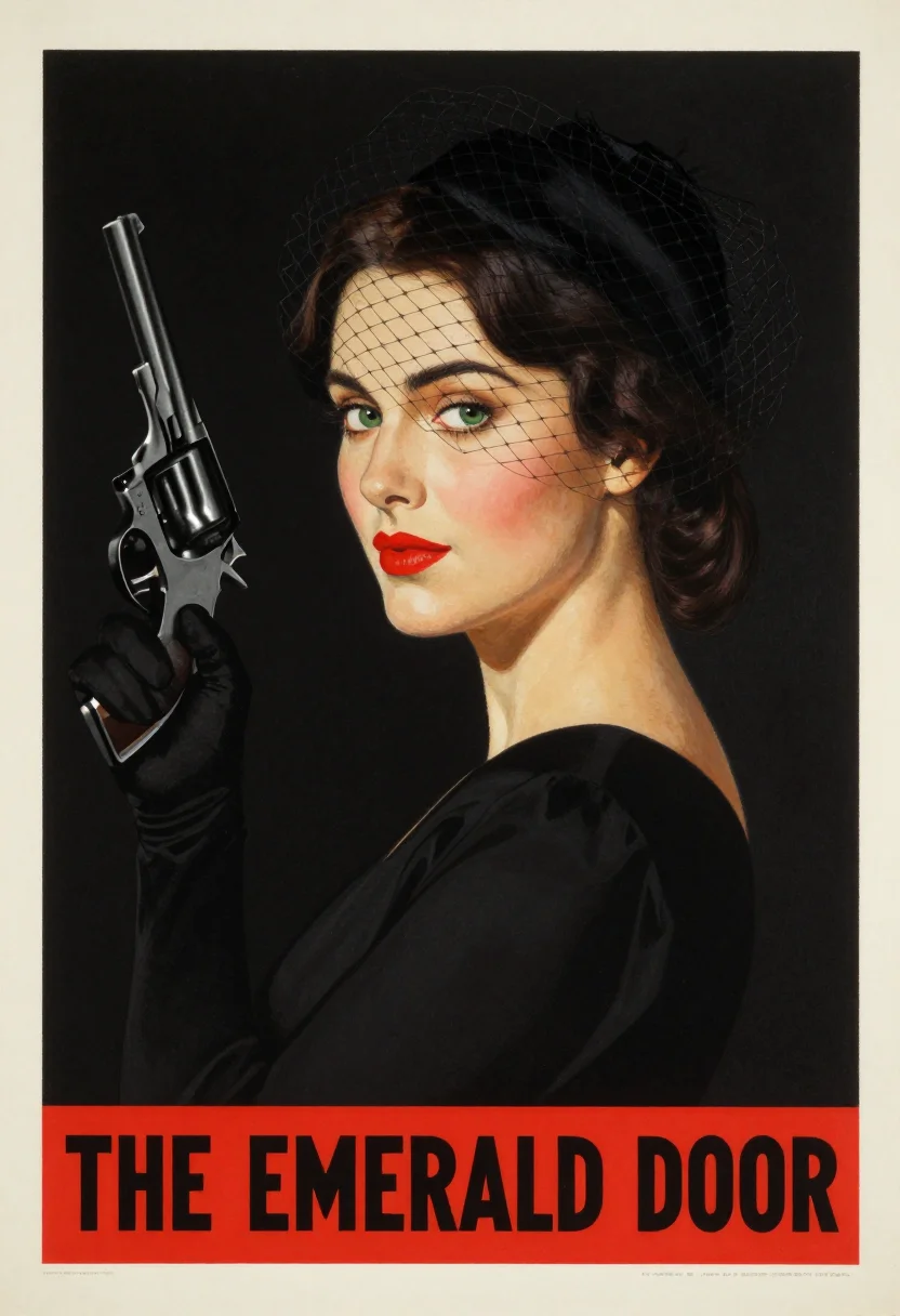 AI femme fatale one sheet sample — portrait of a woman, tight two-colour portrait of a woman in