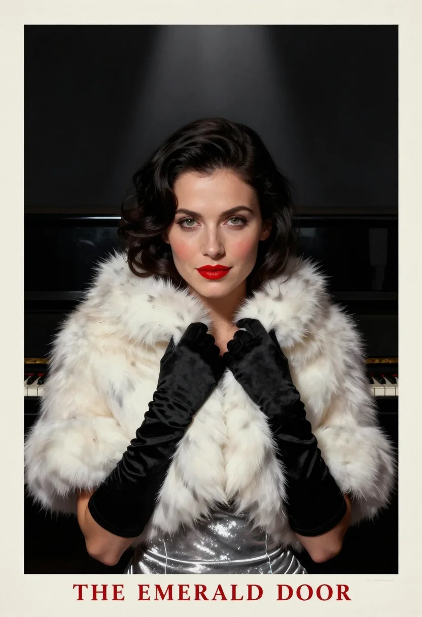 AI femme fatale one sheet sample — portrait of a woman, close head-and-shoulders portrait of a