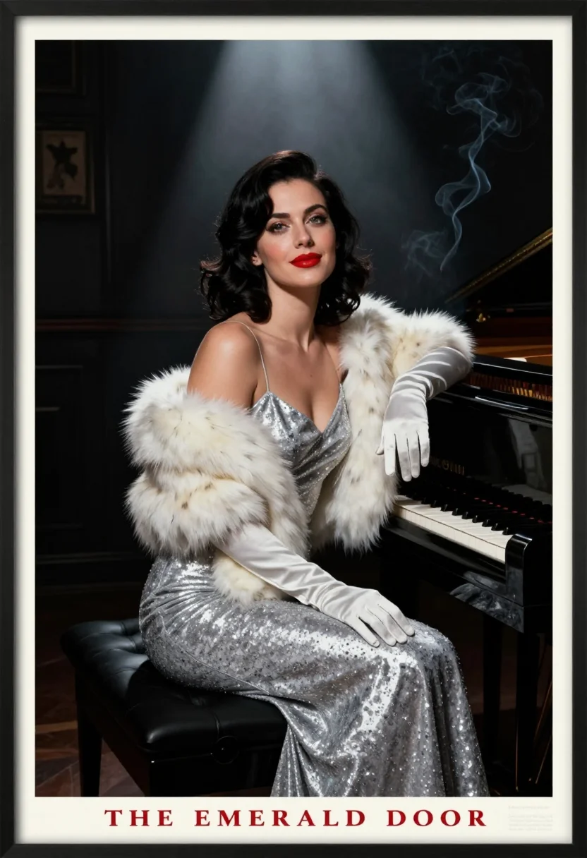 AI femme fatale one sheet sample — portrait of a woman, half-length portrait of a woman in her
