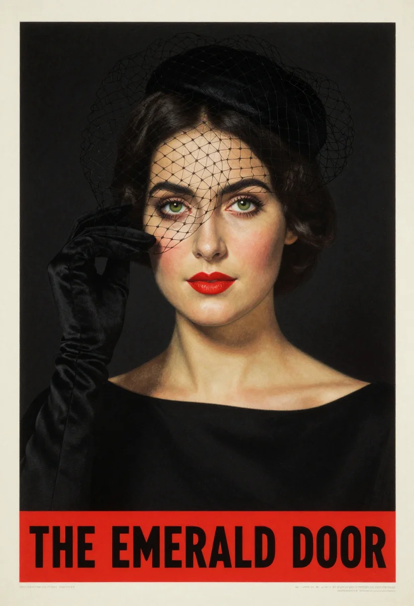 AI femme fatale one sheet sample — portrait of a woman, very tight two-colour portrait of a wom