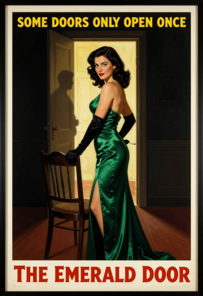 AI femme fatale one sheet sample — portrait of a woman, full-length portrait of a woman in her