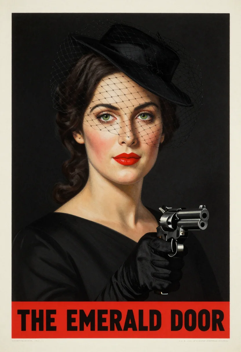 AI femme fatale one sheet sample — portrait of a woman, tight two-colour portrait of a woman in
