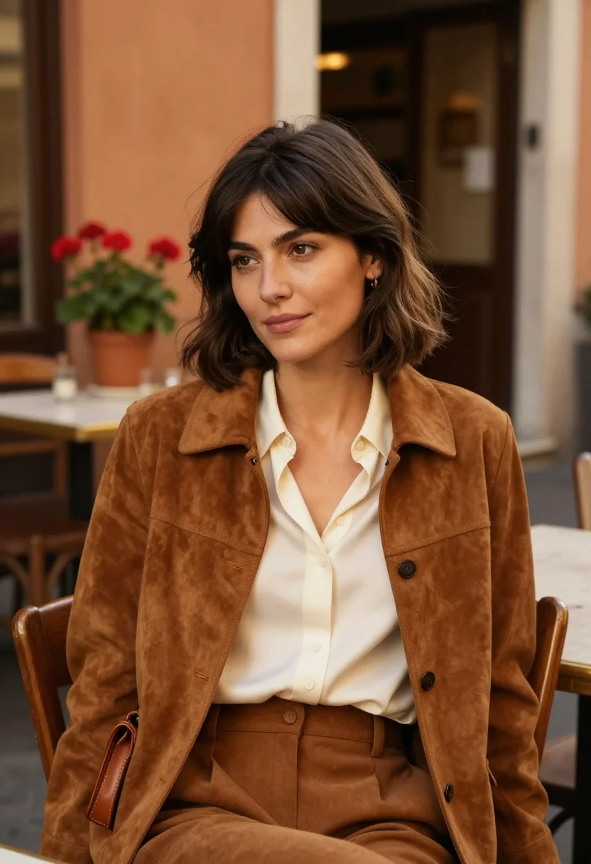 AI fendi trastevere baguette selleria tobacco sample — portrait of a woman, a French woman in her early forties wit