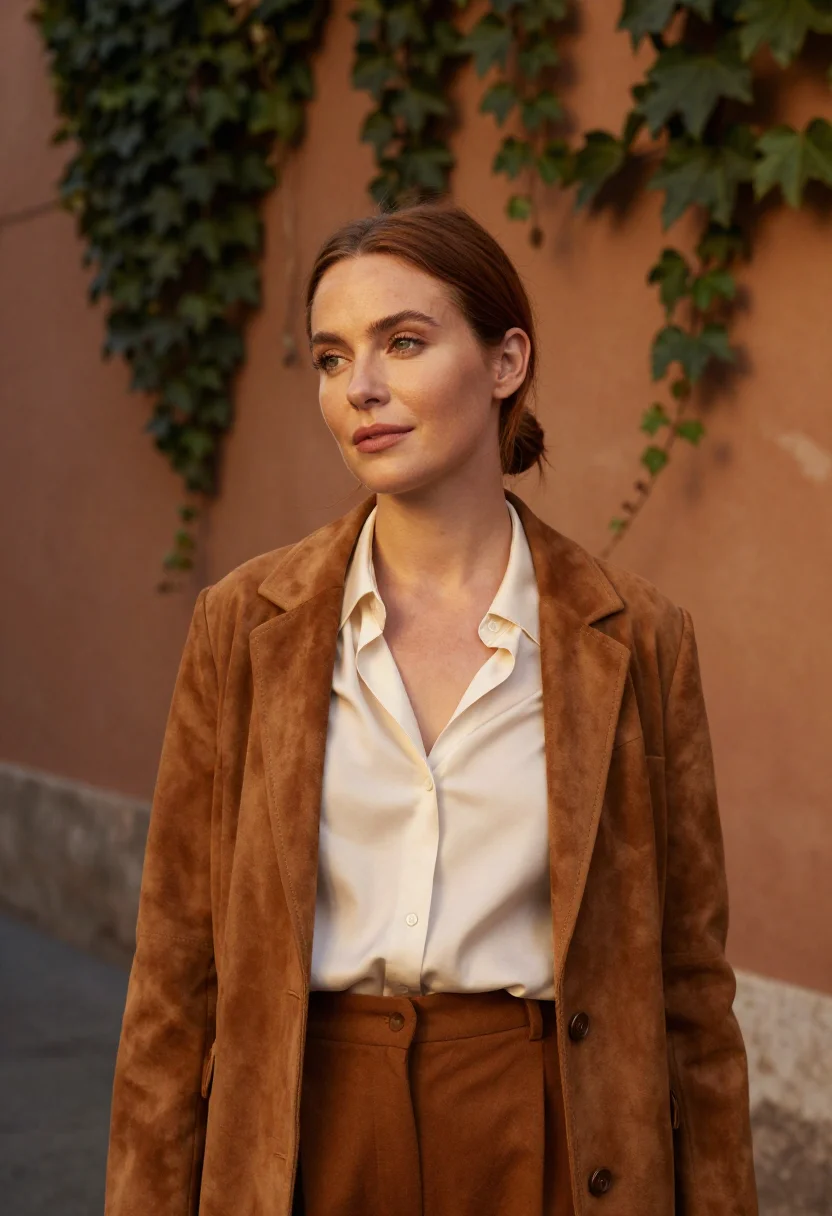 AI fendi trastevere baguette selleria tobacco sample — portrait of a woman, an English woman in her mid-thirties wi