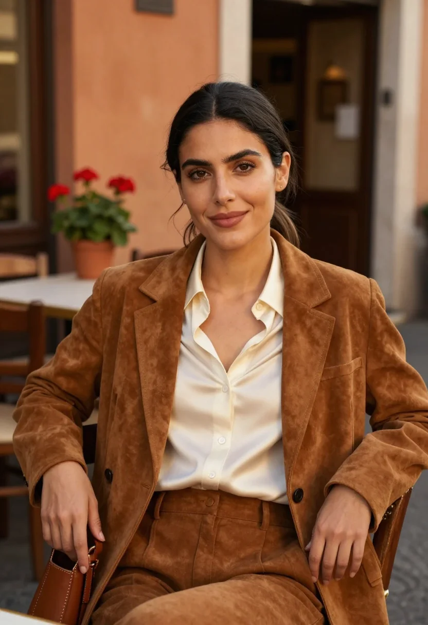 AI fendi trastevere baguette selleria tobacco sample — portrait of a woman, a Spanish woman in her late twenties wi