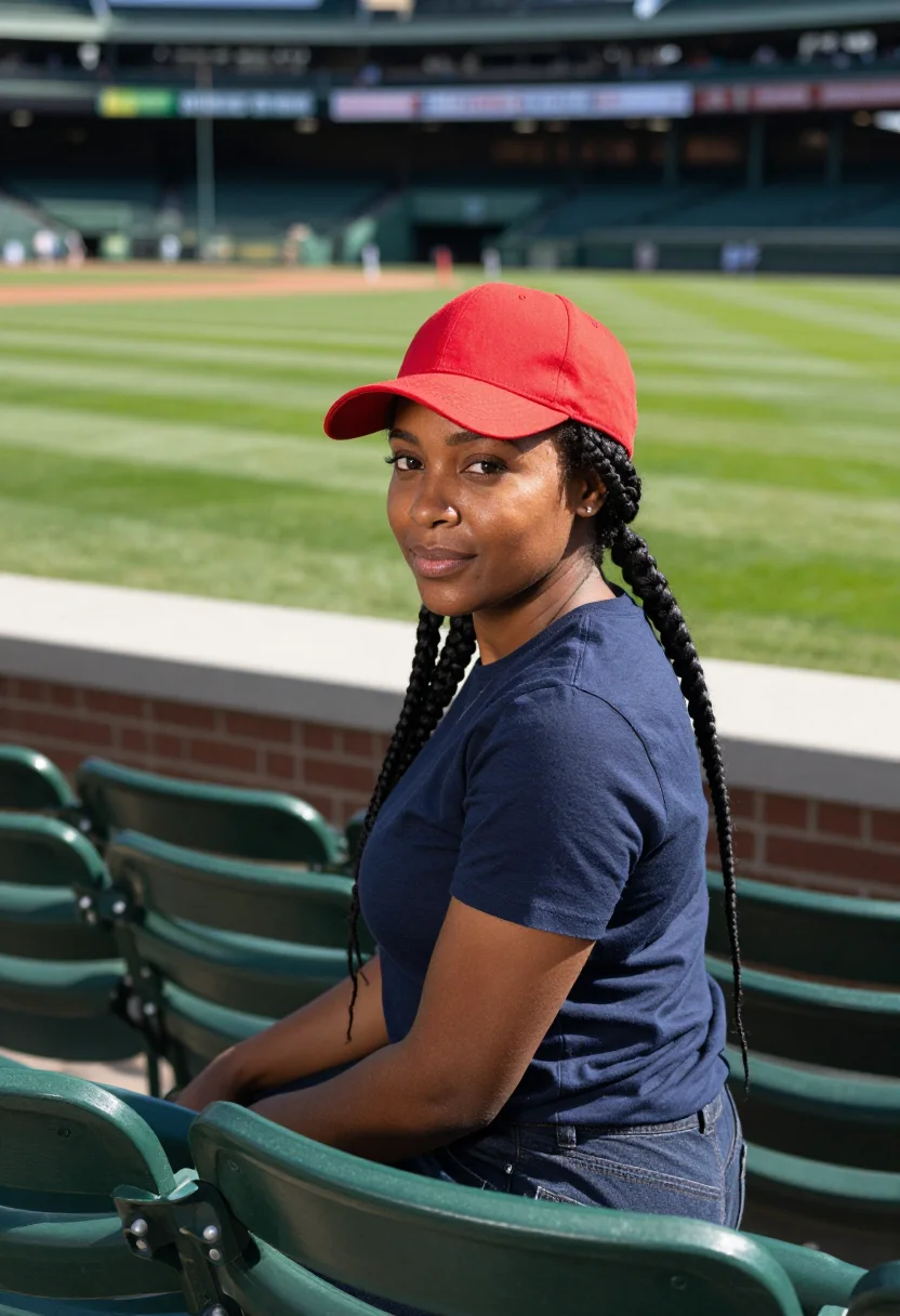 AI fenway park green monster boston sample — portrait of a woman, a Haitian-American woman in her mid-thi