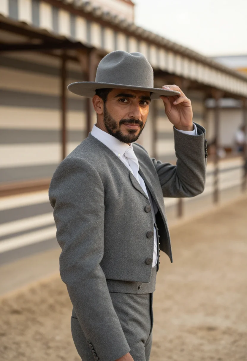AI feria de abril seville traje corto caseta sample — portrait of a man, a rider, an Andalusian man in his mid-thi