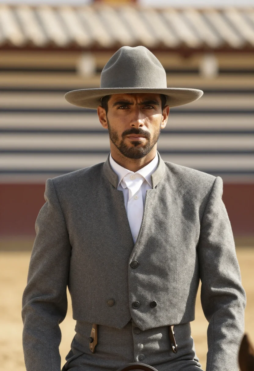 AI feria de abril seville traje corto caseta sample — portrait of a man, a rider, an Andalusian man in his mid-thi