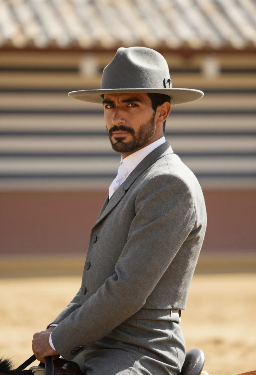 AI feria de abril seville traje corto caseta sample — portrait of a man, a rider, an Andalusian man in his mid-thi