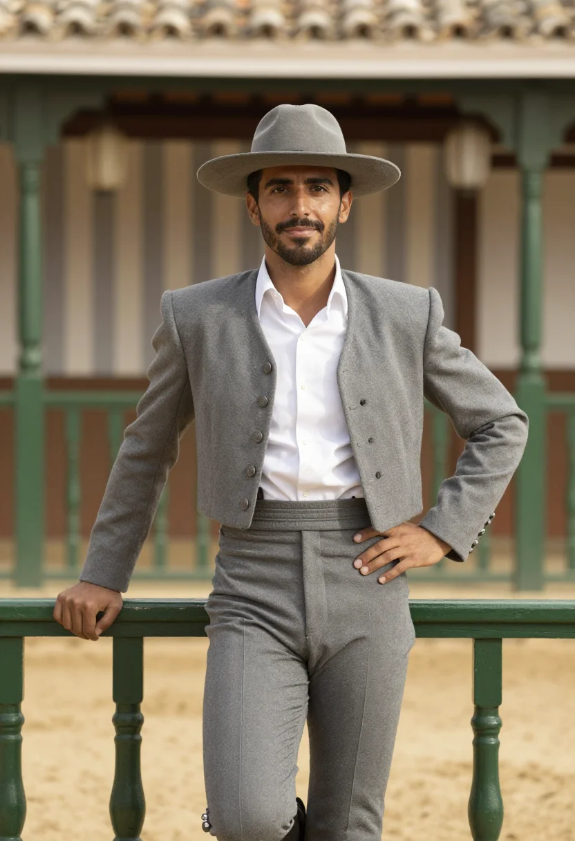 AI feria de abril seville traje corto caseta sample — portrait of a man, a rider, an Andalusian man in his mid-thi