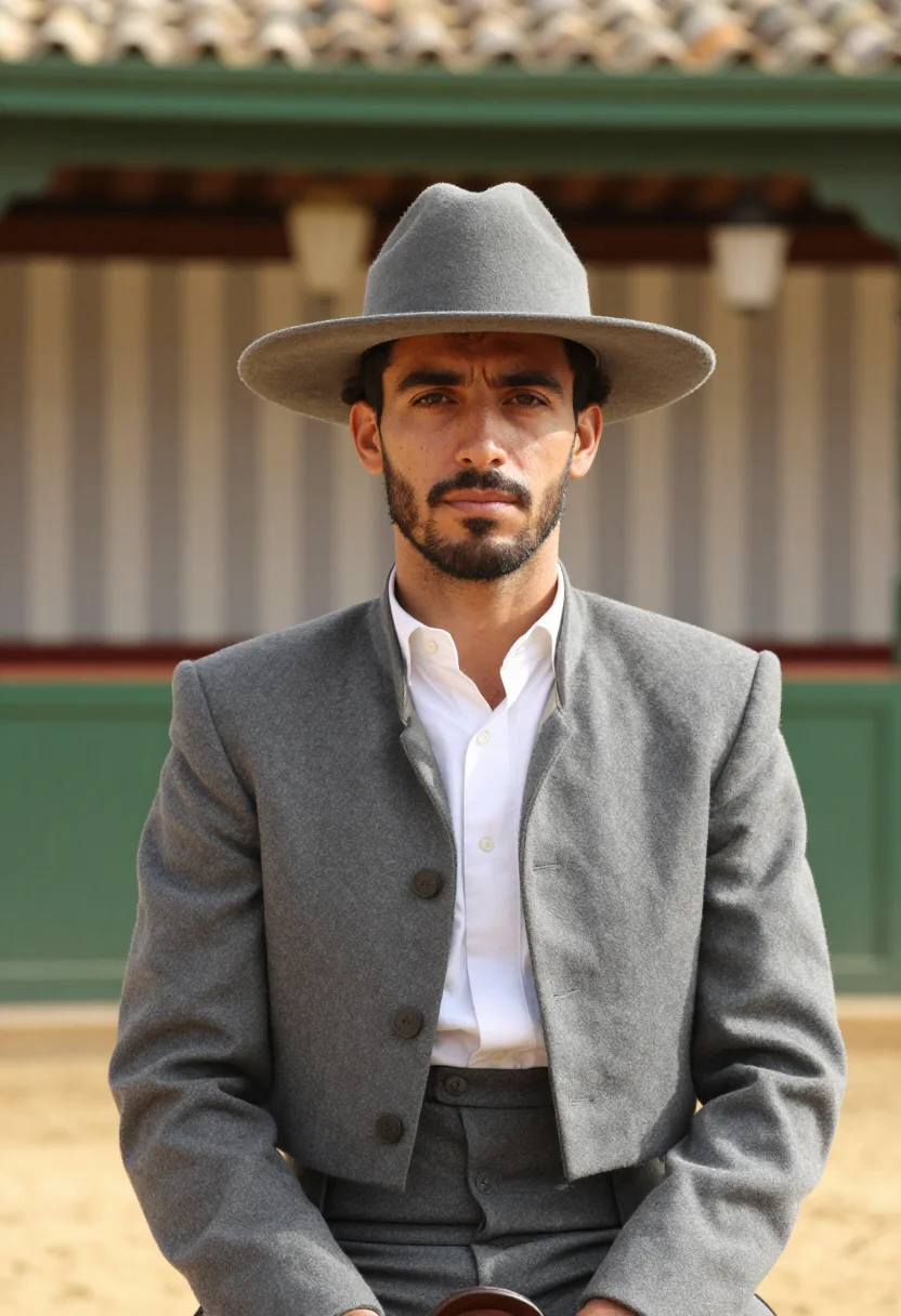 AI feria de abril seville traje corto caseta sample — portrait of a man, a rider, an Andalusian man in his mid-thi