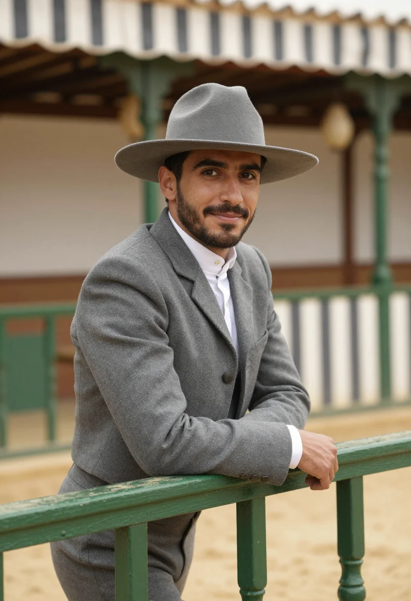 AI feria de abril seville traje corto caseta sample — portrait of a man, a rider, an Andalusian man in his mid-thi