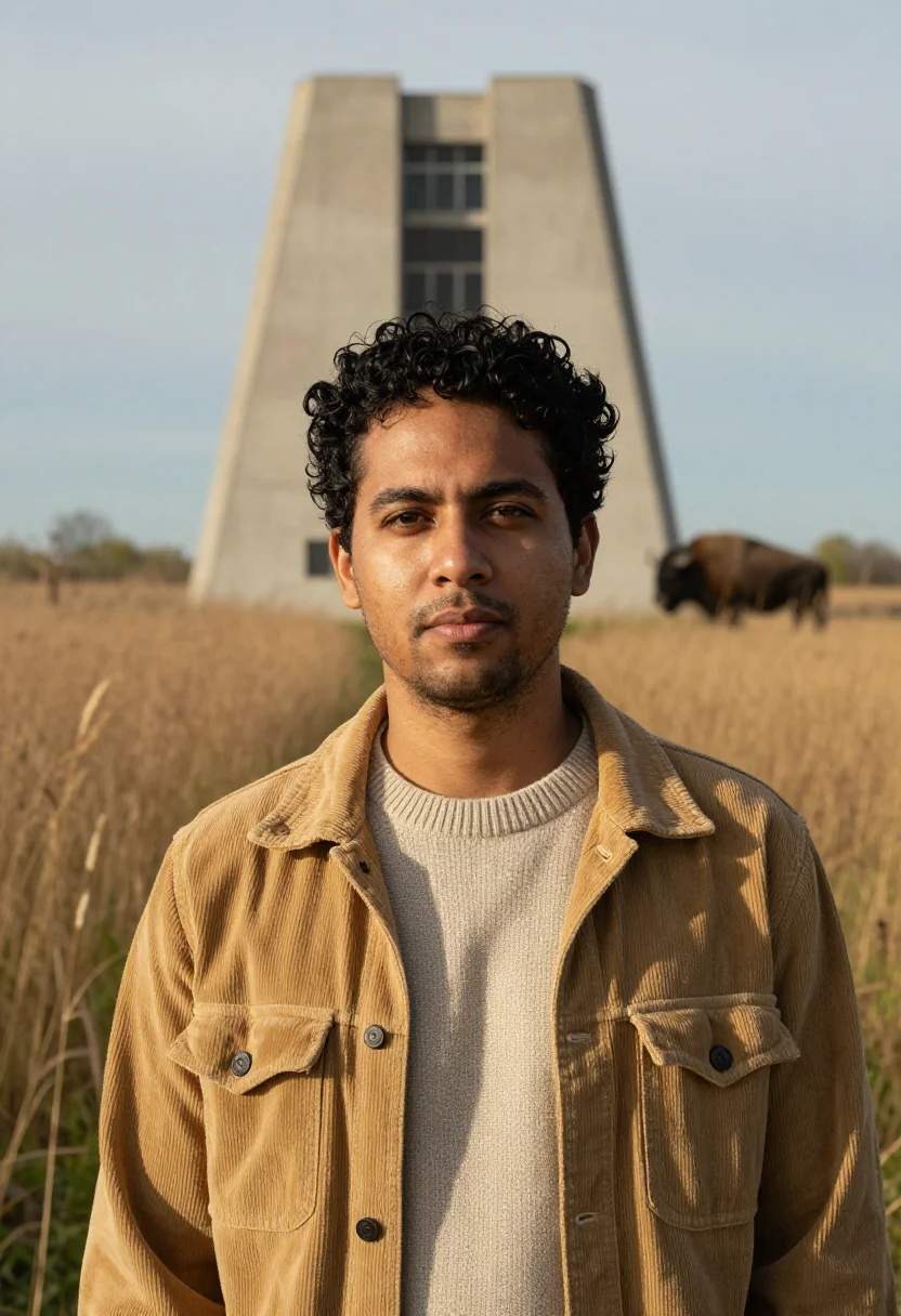AI fermilab physicist prairie tawny sample — portrait of a man, head-and-shoulders portrait of a Mediterr
