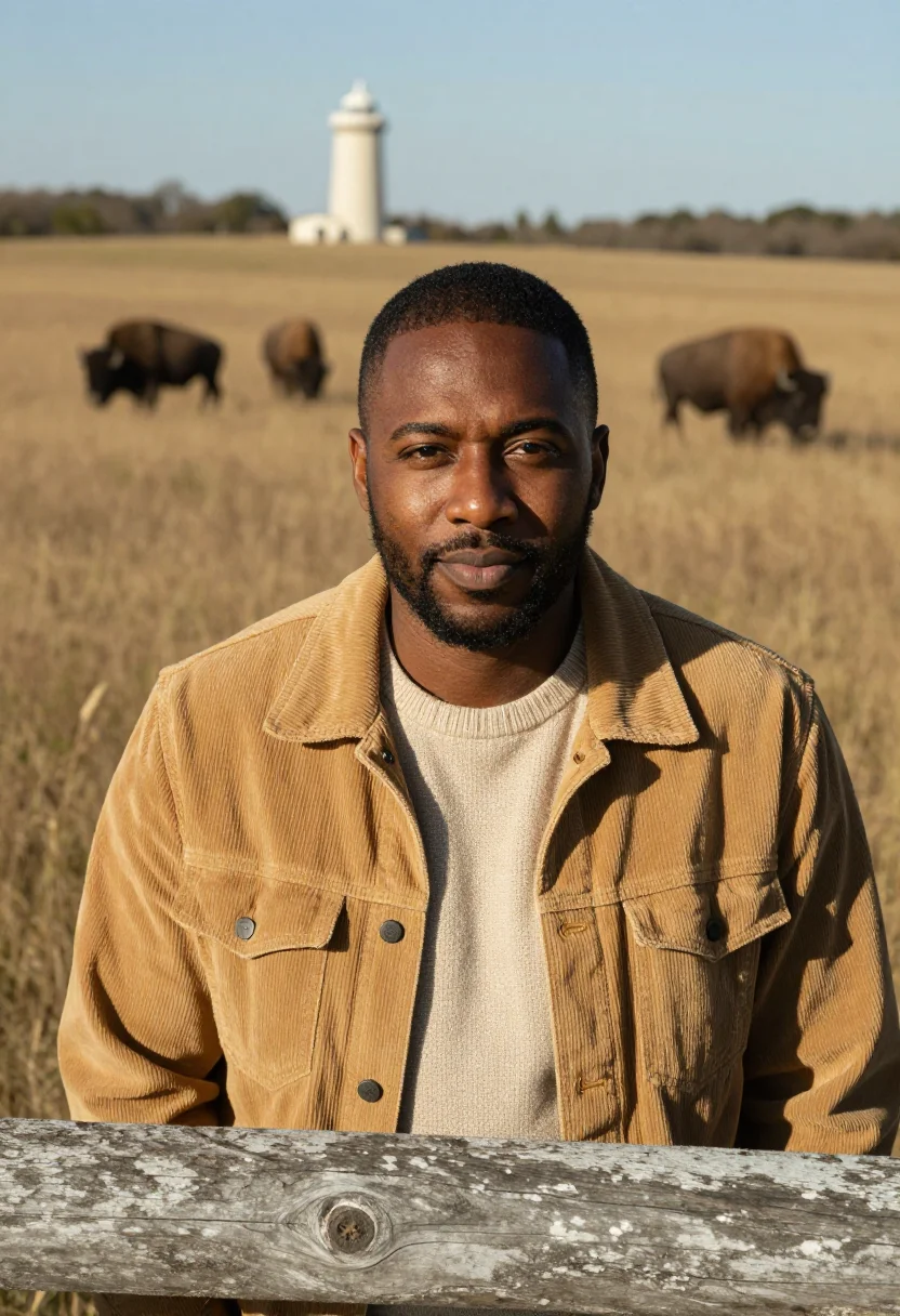 AI fermilab physicist prairie tawny sample — portrait of a man, head-and-shoulders portrait of a Black ma