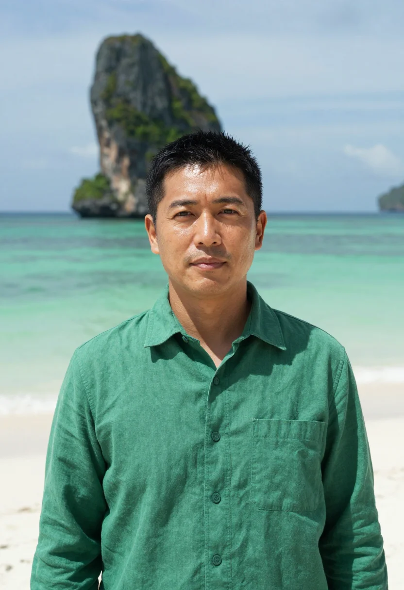 AI fernando de noronha marine biologist emerald sample — portrait of a man, a marine biologist of Japanese-Brazilian