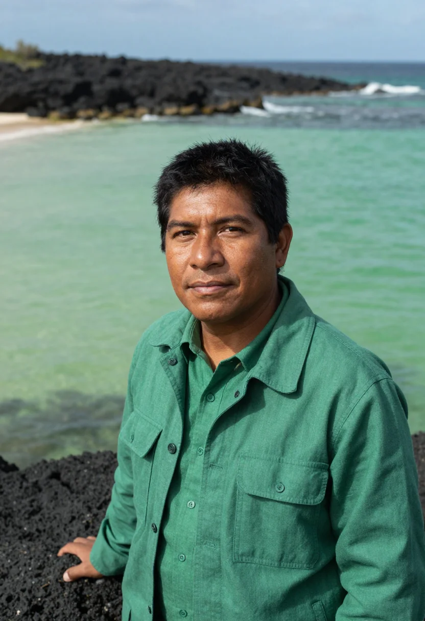 AI fernando de noronha marine biologist emerald sample — portrait of a man, a marine biologist of Indigenous Brazilia