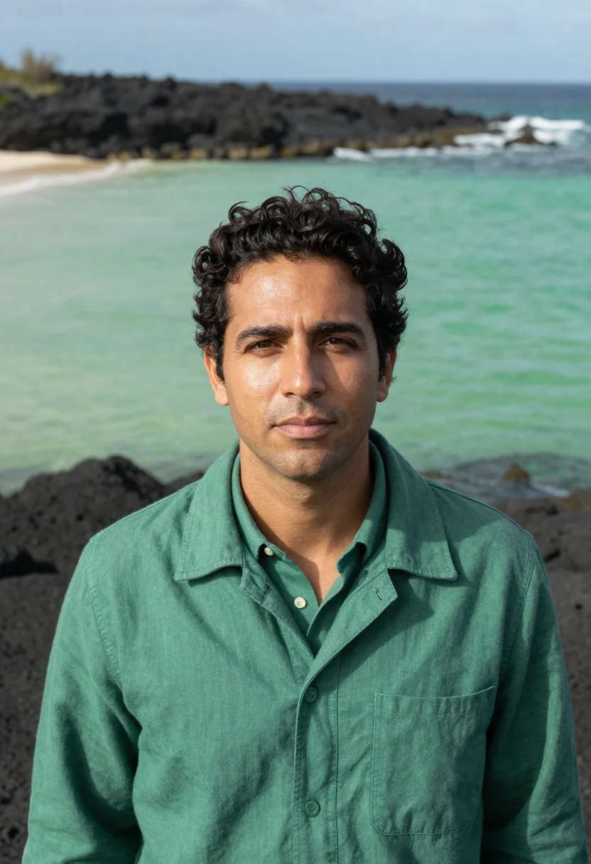 AI fernando de noronha marine biologist emerald sample — portrait of a man, a marine biologist of Portuguese-Brazilia