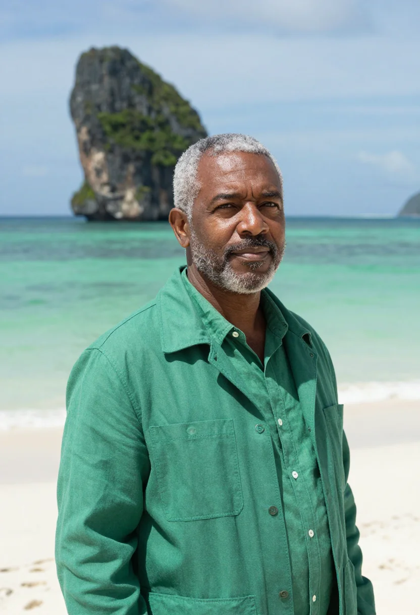 AI fernando de noronha marine biologist emerald sample — portrait of a man, a marine biologist of Afro-Brazilian desc