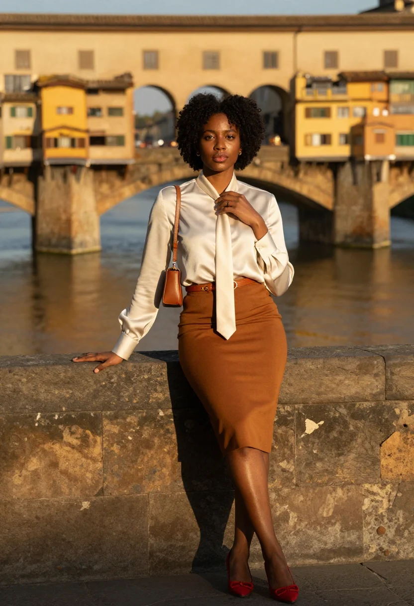 AI ferragamo sample — portrait of a woman, chest-up portrait of an Afro-European w