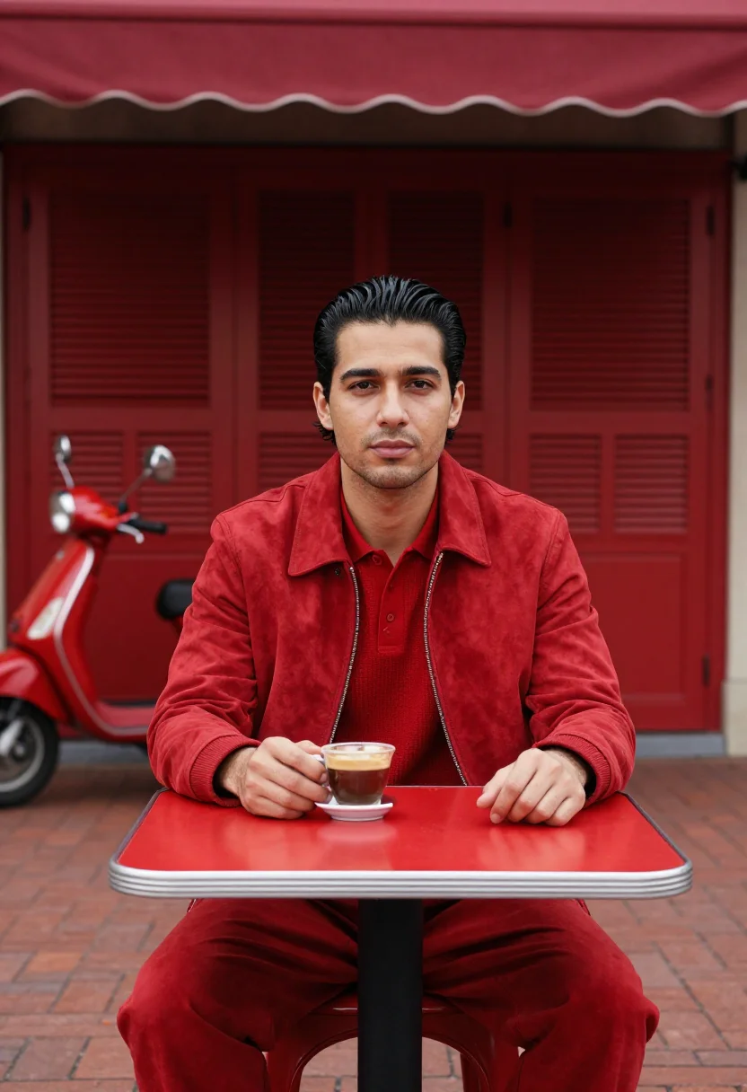 AI ferrari red sample — portrait of a man, a man in his late twenties with golden-ta