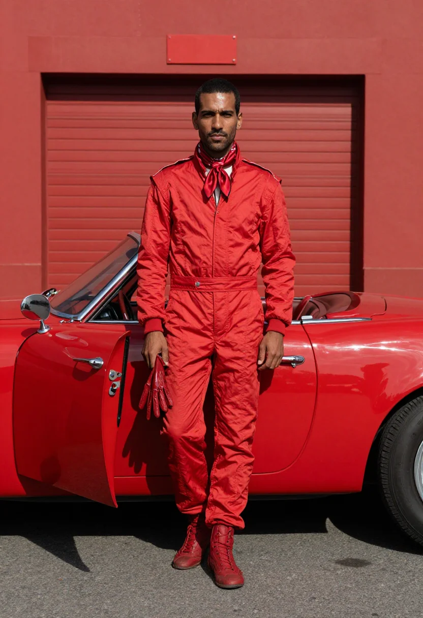 AI ferrari red sample — portrait of a man, a man in his thirties with deep brown ski