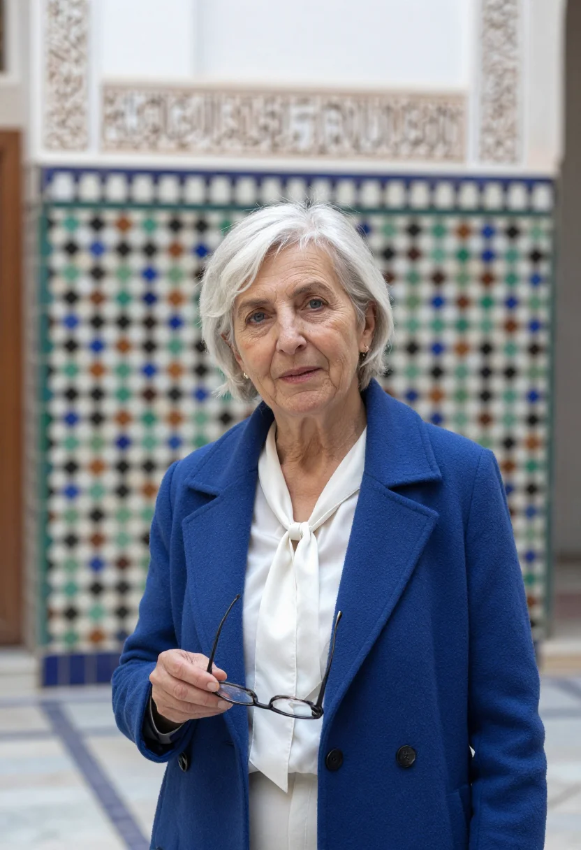 AI fes professor zellige palette sample — portrait of a professor, a French woman in her early sixties