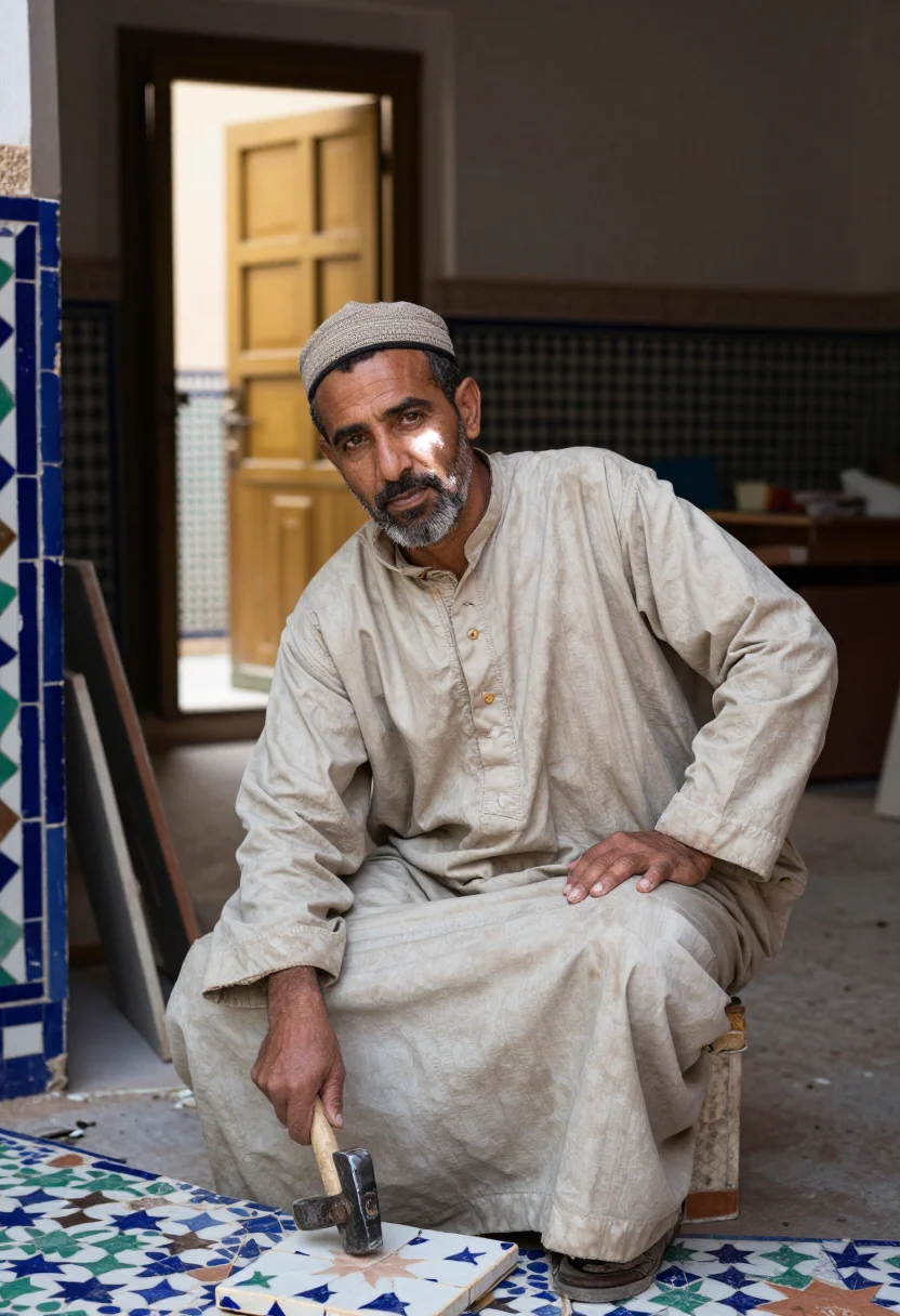 AI fez zellige sample — portrait of a man, half-length portrait of a Moroccan man in