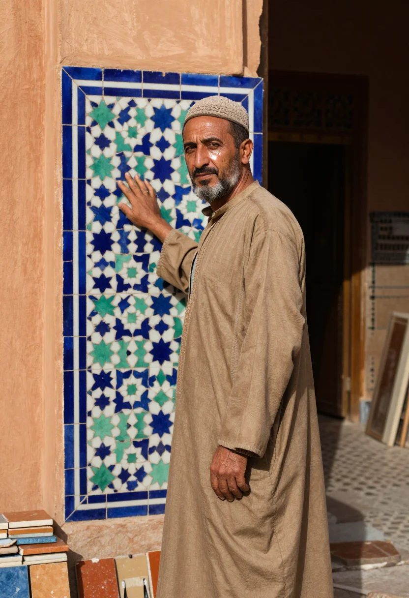 AI fez zellige sample — portrait of a man, half-length portrait of a Moroccan man in