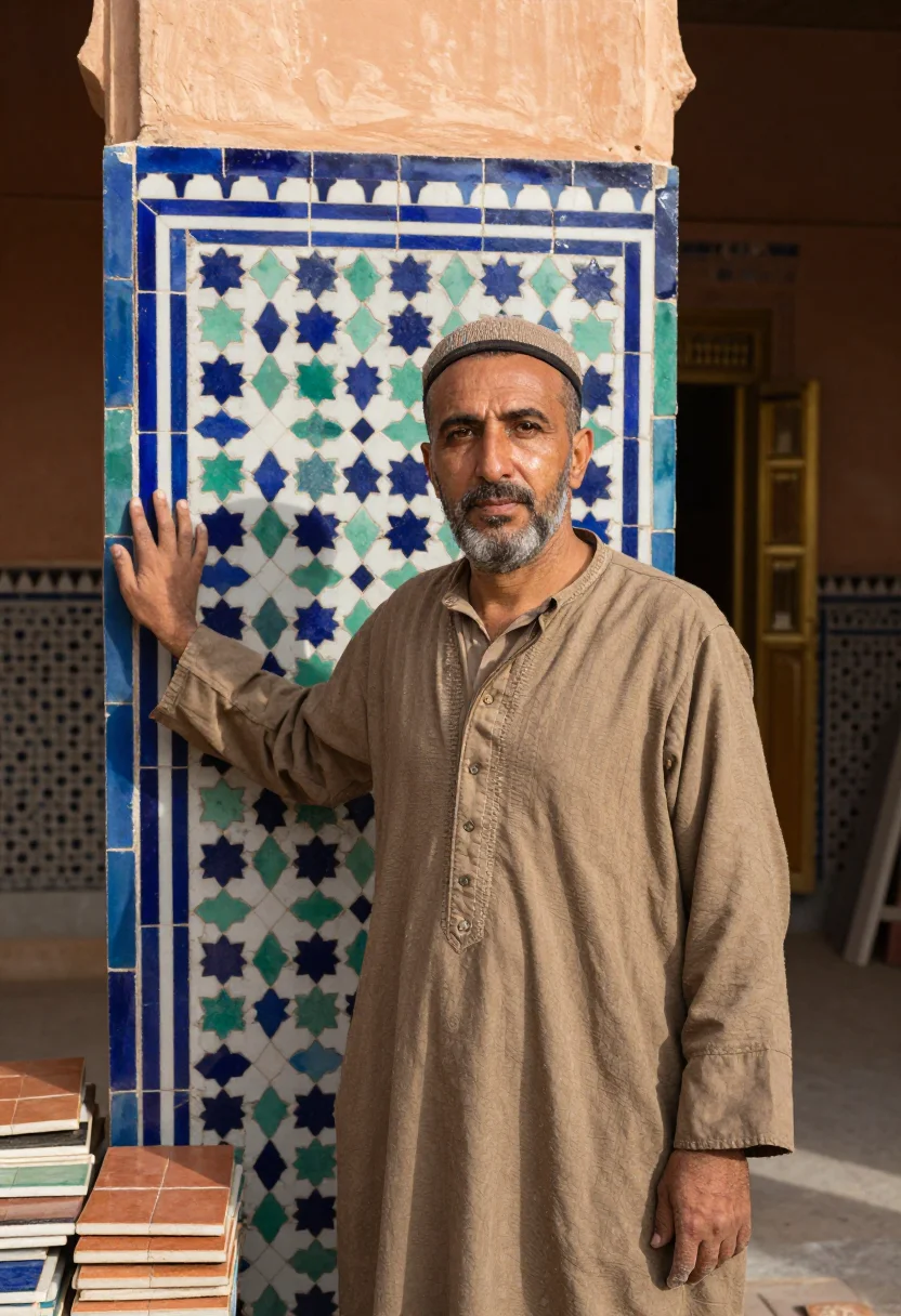 AI fez zellige sample — portrait of a man, chest-up portrait of a Moroccan man in hi