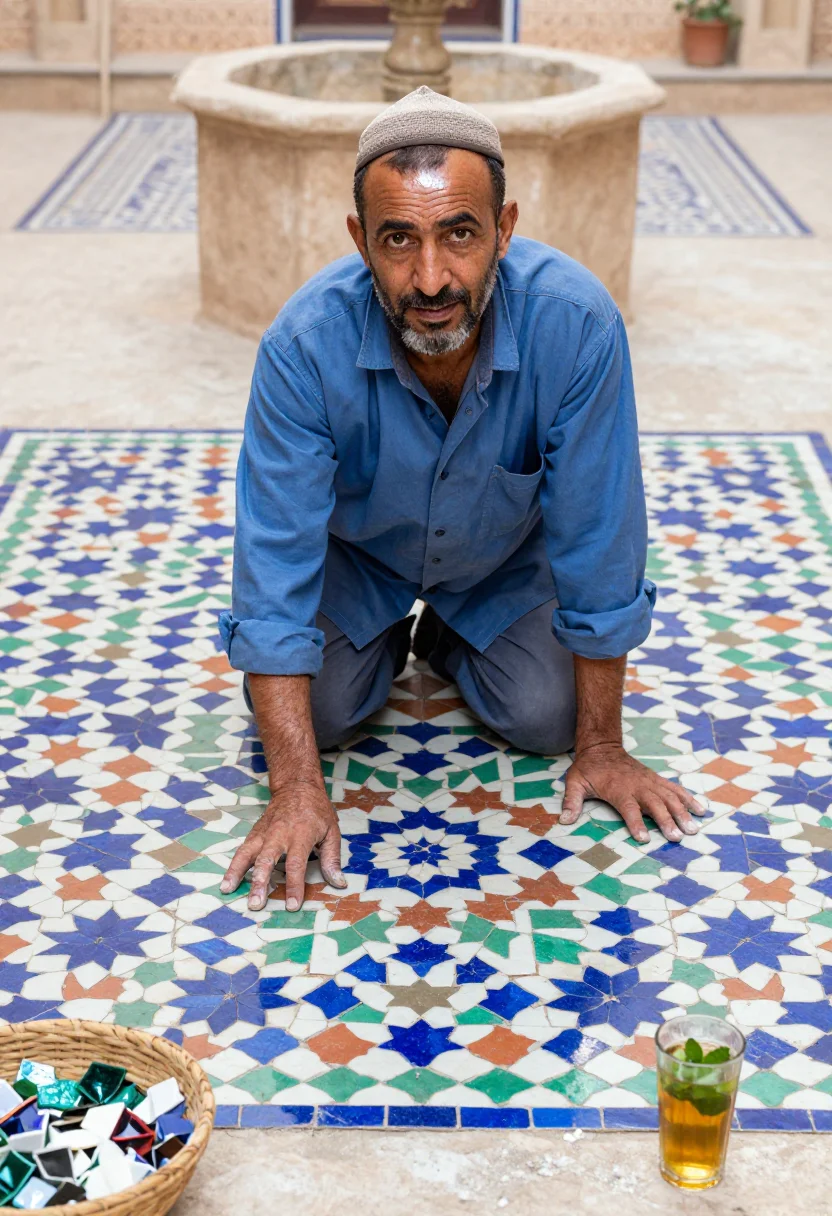 AI fez zellige sample — portrait of a man, half-length portrait of a Moroccan man in