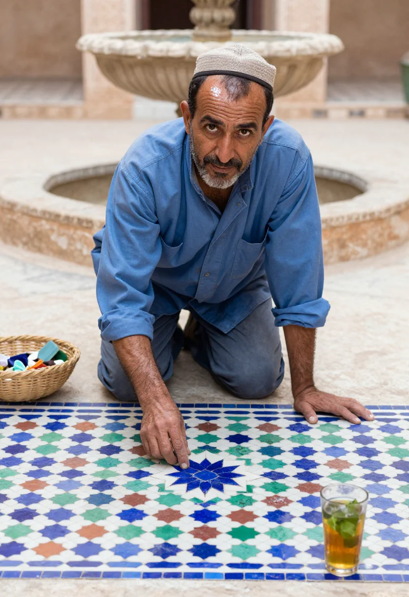 AI fez zellige sample — portrait of a man, three-quarter-length portrait of a Morocc