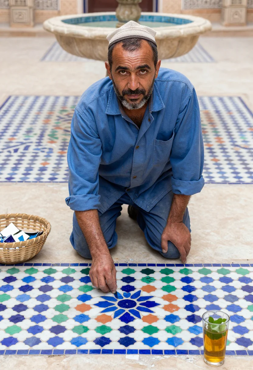 AI fez zellige sample — portrait of a man, chest-up portrait of a Moroccan man in hi