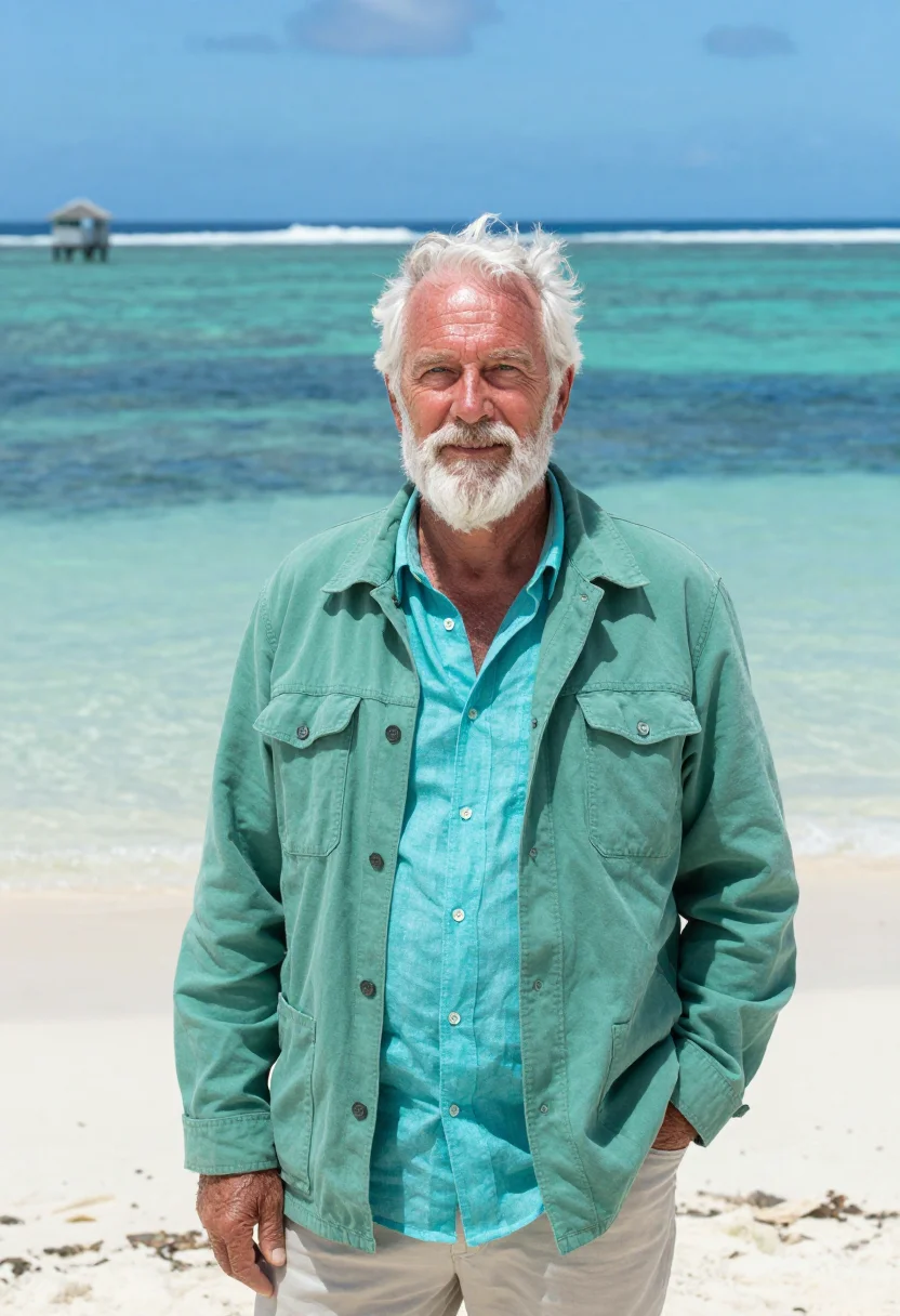 AI fiji marine biologist reef turquoise sample — portrait of a man, a marine biologist in his sixties of Scot