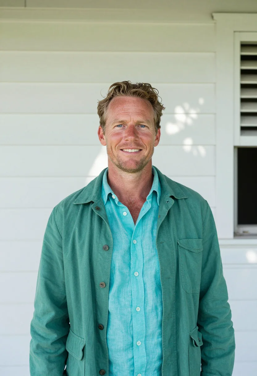 AI fiji marine biologist reef turquoise sample — portrait of a man, a marine biologist in his late thirties o