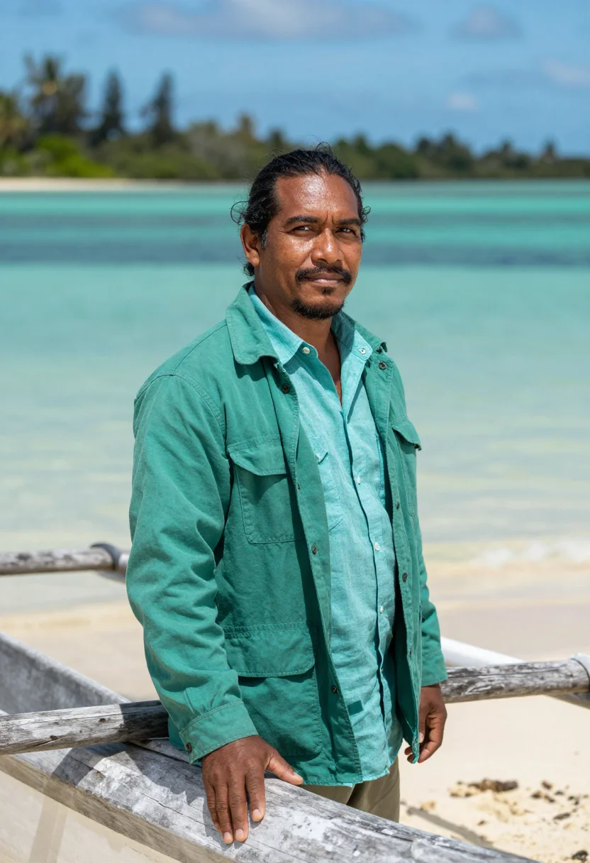 AI fiji marine biologist reef turquoise sample — portrait of a man, a marine biologist in his forties of Maor