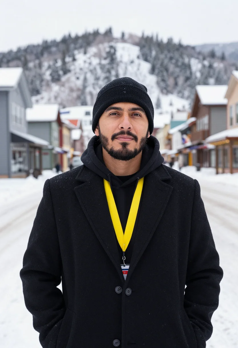 AI film director sundance black sample — portrait of a man, head-and-shoulders portrait of a Mexican-