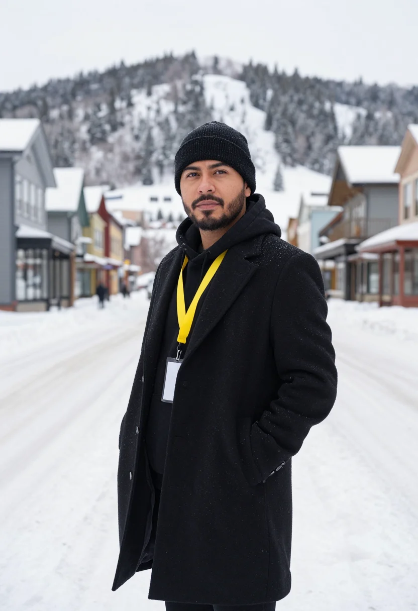 AI film director sundance black sample — portrait of a man, half-length portrait of a Mexican-America