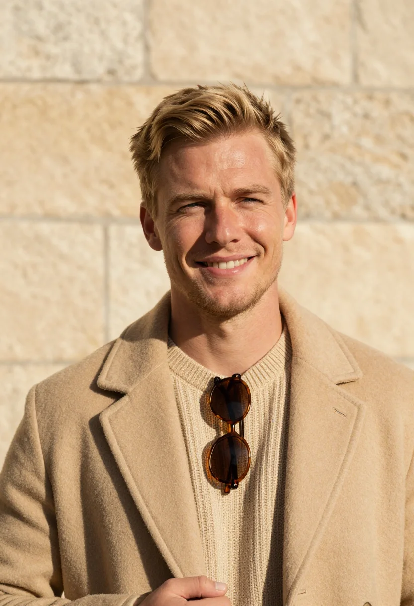 AI first terrace sun sand sample — portrait of a man, head-and-shoulders portrait of a Nordic m