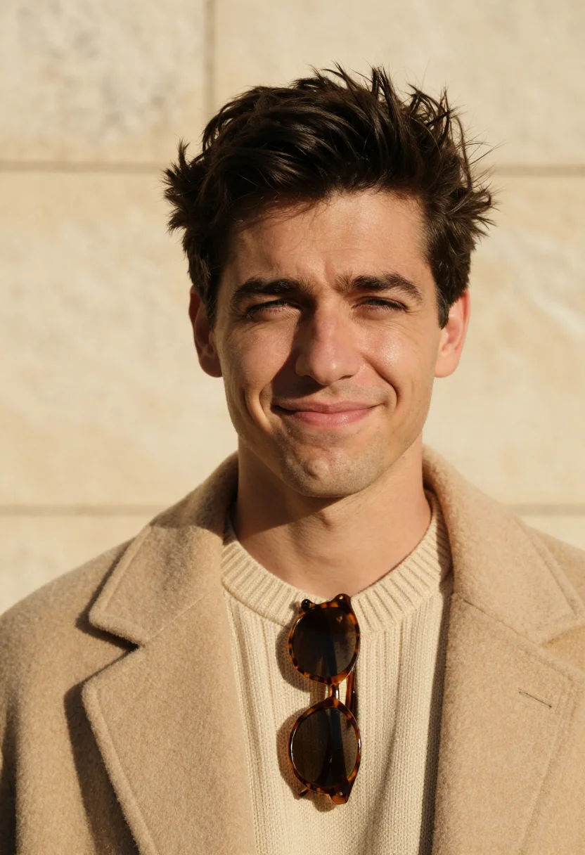 AI first terrace sun sand sample — portrait of a man, tight headshot of a Western-European man