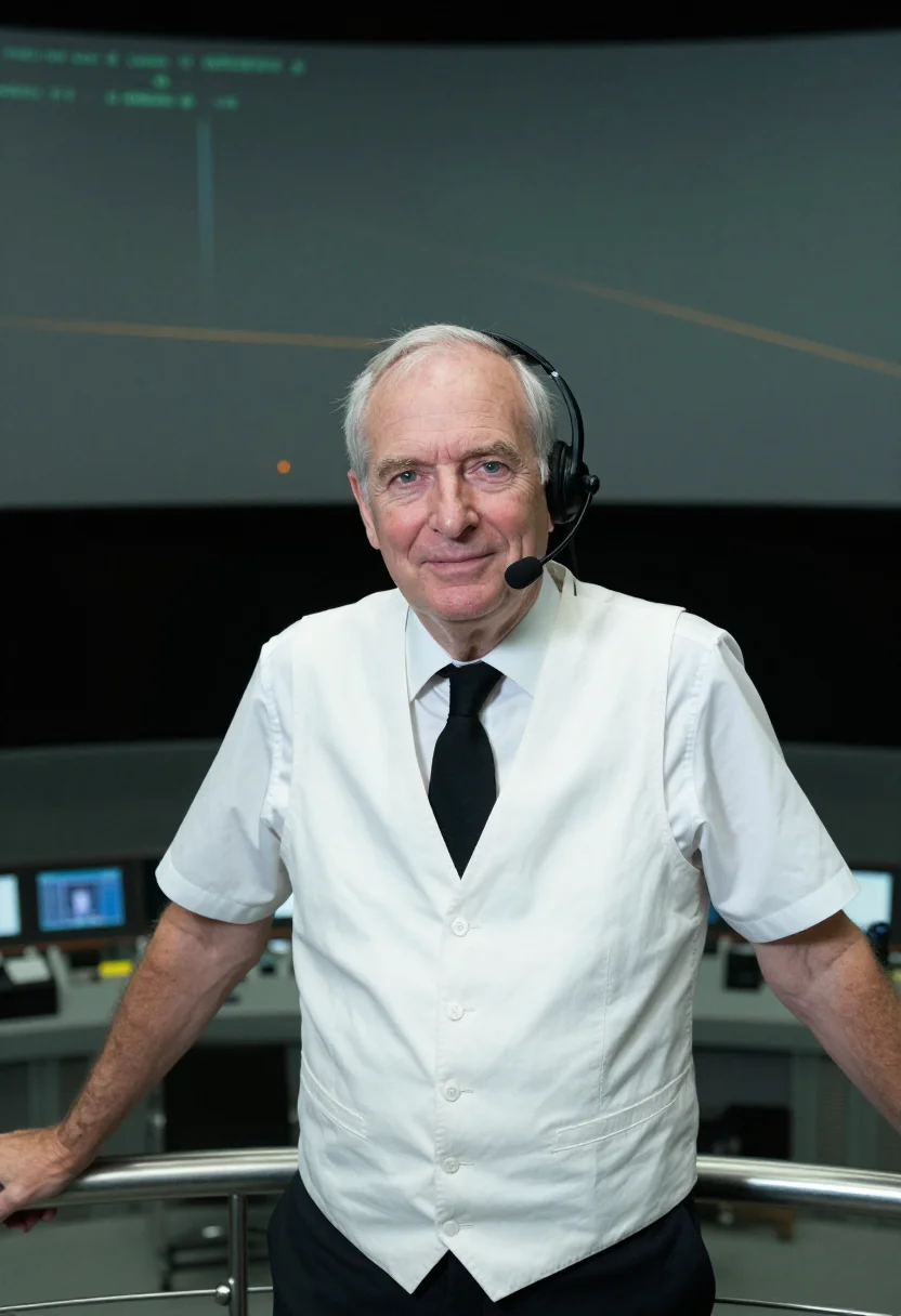 AI flight director white vest sample — portrait of a man, chest-up portrait of a man of English des