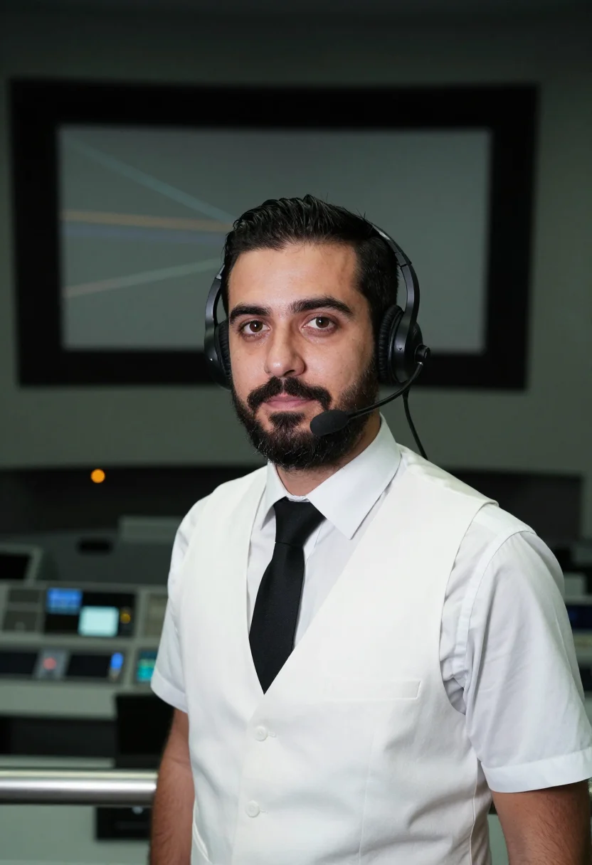 AI flight director white vest sample — portrait of a man, head-and-shoulders portrait of a man of I